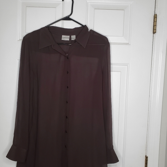 Chico's Size 2 Silk Button Down Brown - Picture 2 of 5